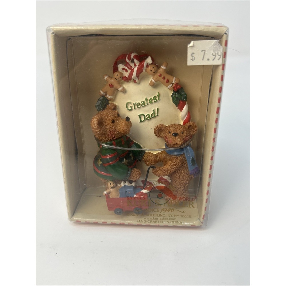 NIB Vintage Kurt Adler Christmas Ornament GREATEST DAD Holly Bearies